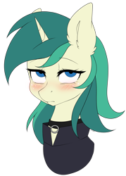 Size: 2969x4143 | Tagged: safe, artist:torihime, imported from derpibooru, oc, oc only, oc:spring starflower, unicorn, annoyed, blushing, choker, cute, female, simple background, solo, trans female, transgender, transparent background