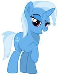 Size: 1280x1636 | Tagged: safe, artist:santi0095, imported from derpibooru, trixie, pony, unicorn, base used, female, horn, lidded eyes, mare, purple eyes, raised eyebrow, raised hoof, show accurate, simple background, smiling, solo, standing, tail, transparent background, two toned mane, two toned tail
