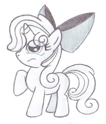 Size: 605x710 | Tagged: safe, artist:lockerobster, imported from derpibooru, apple bloom, sweetie belle, pony, unicorn, female, filly, fusion, solo, traditional art