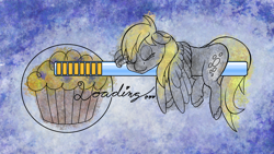 Size: 1280x720 | Tagged: safe, artist:sepiakeys, imported from derpibooru, derpy hooves, pony, food, muffin, sleeping, solo, traditional art