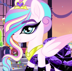 Size: 900x882 | Tagged: safe, artist:owocrystalcatowo, imported from derpibooru, oc, oc only, oc:crystal heart, pegasus, pony, base used, clothes, dress, offspring, parent:princess cadance, parent:shining armor, parents:shiningcadance, race swap, solo