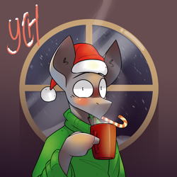 Size: 2560x2560 | Tagged: safe, artist:difis, imported from derpibooru, oc, oc only, anthro, auction, candy, christmas, clothes, commission, food, high res, holiday, mug, new year, snow, solo, sweater, your character here