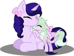 Size: 1555x1190 | Tagged: safe, artist:gallantserver, imported from derpibooru, oc, oc only, oc:pink quartz, oc:purple quartz, pony, unicorn, duo, female, filly, kissing, lying down, mare, prone, simple background, transparent background