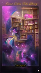 Size: 1080x1920 | Tagged: safe, imported from twibooru, twilight sparkle, image, library, needs more jpeg, wombo art