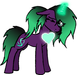 Size: 2169x2089 | Tagged: safe, artist:duskendraws, derpibooru exclusive, imported from derpibooru, oc, oc only, oc:iota spark, pony, unicorn, derpibooru community collaboration, 2022 community collab, female, heart, high res, horn, magic, mare, one eye closed, ponytail, simple background, smiling, solo, transparent background, unicorn oc, wink