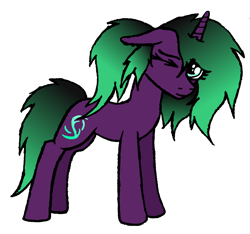 Size: 2310x2163 | Tagged: safe, artist:duskendraws, derpibooru exclusive, edit, imported from derpibooru, oc, oc only, oc:iota spark, pony, unicorn, female, heart, high res, horn, magic, mare, one eye closed, ponytail, simple background, smiling, solo, transparent background, unicorn oc, wink