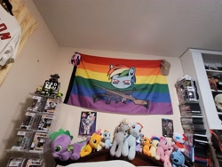 Size: 4000x3000 | Tagged: safe, artist:transformartive, imported from derpibooru, applejack, bon bon, derpy hooves, fluttershy, pinkie pie, rainbow dash, spike, sweetie drops, assault rifle, collection, gay pride flag, gun, irl, photo, pride, pride flag, rifle, weapon