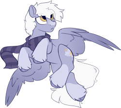 Size: 1563x1401 | Tagged: safe, artist:crimmharmony, imported from derpibooru, oc, oc only, oc:nimbus bolt, pegasus, pony, clothes, coat markings, eye clipping through hair, eyebrows, eyebrows visible through hair, flying, looking away, male, pegasus oc, scarf, simple background, socks (coat markings), solo, spread wings, stallion, transparent background, unshorn fetlocks, wings