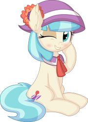 Size: 5990x8301 | Tagged: safe, artist:cyanlightning, imported from derpibooru, coco pommel, earth pony, pony, .svg available, absurd resolution, cocobetes, cute, female, hat, looking at you, mare, simple background, sitting, smiling, solo, squishy cheeks, transparent background, vector