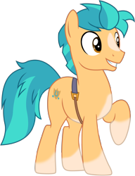 Size: 6007x7802 | Tagged: safe, artist:ejlightning007arts, imported from derpibooru, hitch trailblazer, earth pony, pony, g4, g5, g5 to g4, male, my little pony: a new generation, raised hoof, sheriff, simple background, smiling, solo, stallion, transparent background, vector