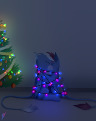 Size: 2500x3150 | Tagged: safe, artist:darky_wings, imported from derpibooru, oc, oc only, oc:frost wing, oc:icy rain, griffon, christmas, christmas lights, christmas tree, commission, high res, holiday, hug, tree