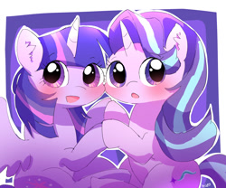 Size: 1200x1000 | Tagged: safe, artist:leo19969525, imported from derpibooru, starlight glimmer, twilight sparkle, alicorn, pony, unicorn, blushing, cute, female, glimmerbetes, mare, twiabetes, twilight sparkle (alicorn)