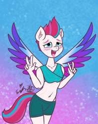 Size: 1587x2012 | Tagged: safe, alternate version, artist:erynerikard, imported from derpibooru, zipp storm, anthro, pegasus, ahegao, belly button, blushing, breasts, female, g5, my little pony: a new generation, open mouth, solo, spread wings, tongue out, wingboner, wings