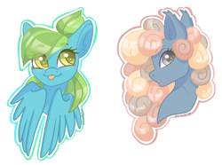 Size: 1024x763 | Tagged: safe, artist:wicked-red-art, imported from derpibooru, oc, oc only, oc:blueberry skies, oc:cotton cozy, earth pony, pegasus, bust, female, mare, portrait, simple background, tongue out, transparent background