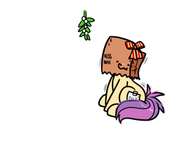 Size: 1500x1200 | Tagged: safe, artist:paperbagpony, imported from derpibooru, oc, oc:paper bag, earth pony, bow, earth pony oc, fake cutie mark, mistletoe, simple background, solo, white background