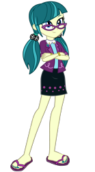 Size: 2000x3600 | Tagged: safe, artist:mixiepie, edit, imported from derpibooru, juniper montage, equestria girls, mirror magic, movie magic, spoiler:eqg specials, clothes, crossed arms, cute, feet, female, flip flops, glasses, high res, nail polish, simple background, skirt, smiling, solo, toenail polish, toes, transparent background