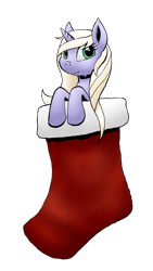 Size: 721x1280 | Tagged: safe, artist:darkhestur, imported from derpibooru, oc, oc only, oc:white blade, pony, unicorn, christmas, holiday, simple background, sock, solo, transparent background