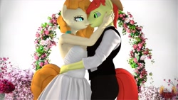 Size: 4096x2304 | Tagged: safe, alternate version, artist:loveslove, imported from derpibooru, bright mac, pear butter, anthro, 3d, alternate character, brightbutter, commissioner:nerothewizard, female, male, marriage, shipping, source filmmaker, straight, wedding