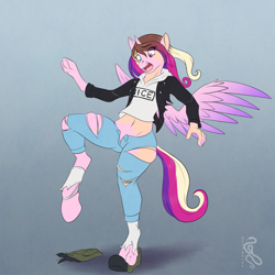 Size: 1280x1280 | Tagged: safe, artist:sepisnake, imported from derpibooru, princess cadance, oc, oc only, human, pony, clothes, heterochromia, human to pony, male to female, mid-transformation, open mouth, ripping clothes, rule 63, solo, transformation, transformation sequence, transgender transformation