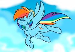 Size: 2388x1668 | Tagged: safe, artist:php156, imported from derpibooru, rainbow dash, pegasus, cloud, colored eyelashes, eyes closed, female, flying, mare, multicolored hair, rainbow hair, sky, solo