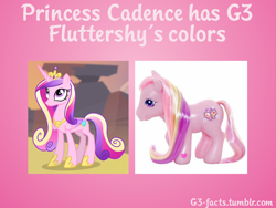 Size: 800x600 | Tagged: safe, imported from derpibooru, fluttershy (g3), princess cadance, alicorn, earth pony, pony, three's a crowd, comparison, duo, duo female, female, g3, g3 to g4, g4, generation leap, mare, text, toy, tumblr