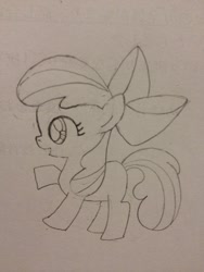 Size: 768x1024 | Tagged: safe, artist:まーいわし, imported from derpibooru, apple bloom, earth pony, pony, female, filly, sketch, solo, traditional art