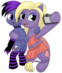 Size: 1114x1319 | Tagged: safe, artist:ponyway, imported from derpibooru, oc, oc:tina, oc:tiny menace, pegasus, derpibooru community collaboration, 2022 community collab, bipedal, camera, colt, female, male, mare, simple background, transparent background