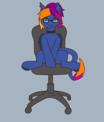Size: 920x1080 | Tagged: safe, artist:falses, imported from derpibooru, oc, oc only, oc:layla horizon, bat pony, pony, animated, bat pony oc, bat wings, chair, choker, commission, cute, fangs, gif, glasses, i have done nothing productive all day, long tail, loop, office chair, simple background, smiling, solo, spinning, tail, wings, ych result, you spin me right round
