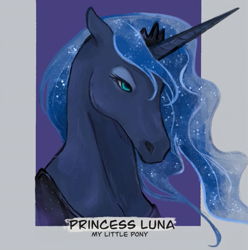 Size: 987x993 | Tagged: safe, alternate version, artist:satzzzs, imported from derpibooru, princess luna, alicorn, pony, bust, ethereal mane, eyelashes, female, hoers, horn, jewelry, mare, peytral, solo, starry mane, tiara, wings