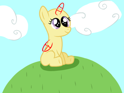 Size: 2048x1536 | Tagged: safe, artist:tianalover36, imported from derpibooru, alicorn, pony, base, cloud, female, filly, grass, hill, shadow, sitting, smiling