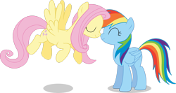 Size: 3355x1787 | Tagged: safe, artist:simplyfeatherbrain, imported from derpibooru, fluttershy, rainbow dash, pony, boop, cute, dashabetes, noseboop, noserub, nuzzling, shyabetes, simple background, transparent background, vector