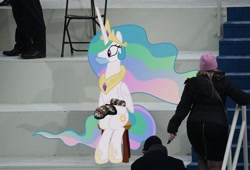 Size: 1998x1362 | Tagged: safe, artist:draft the filmmaker, artist:keevanguy, imported from derpibooru, princess celestia, alicorn, human, pony, bernie sanders, face mask, female, irl, irl human, mare, mask, meme, mittens, photo, ponies in real life, sitting