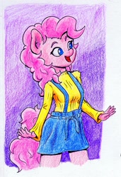 Size: 1172x1710 | Tagged: safe, artist:lost marbles, imported from derpibooru, pinkie pie, anthro, colored pencil drawing, colored pencils, cute, female, solo, solo female, traditional art
