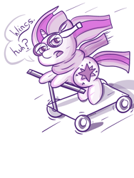 Size: 1536x2048 | Tagged: safe, artist:ledwine glass, artist:lewdielewd, imported from derpibooru, twilight sparkle, pony, unicorn, female, goggles, mare, monochrome, scooter, solo, unicorn twilight, wheel