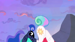 Size: 1280x720 | Tagged: safe, imported from derpibooru, screencap, princess celestia, princess luna, alicorn, pony, between dark and dawn, butt, face down ass up, moonbutt, sunbutt