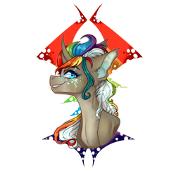 Size: 1912x1882 | Tagged: safe, artist:honeybbear, imported from derpibooru, oc, oc only, changepony, hybrid, pony, bust, interspecies offspring, magical lesbian spawn, offspring, parent:queen chrysalis, parent:rainbow dash, parents:chrysadash, portrait, simple background, solo, transparent background