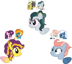 Size: 2284x2018 | Tagged: safe, artist:littlejurnalina, imported from derpibooru, cloudy quartz, daring do, night glider, spitfire, sugar belle, svengallop, oc, earth pony, pegasus, pony, unicorn, crack ship offspring, crack shipping, female, magical lesbian spawn, mare, offspring, parent:cloudy quartz, parent:daring do, parent:night glider, parent:spitfire, parent:sugar belle, parent:svengallop, shipping, show accurate, simple background, transparent background