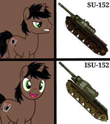 Size: 976x1100 | Tagged: safe, artist:edy_january, artist:luckreza8, edit, imported from derpibooru, tank, oc, oc only, oc:edy january, pony, unicorn, isu-152, meme, solo, su-152, tank (vehicle), world of tanks, world of tanks blitz