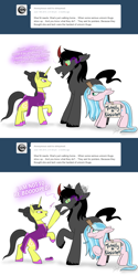 Size: 1280x2561 | Tagged: safe, artist:wiggles, imported from derpibooru, king sombra, oc, oc:drizzle, oc:shai ni, pony, unicorn, boop