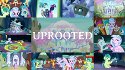 Size: 1968x1109 | Tagged: safe, edit, edited screencap, editor:quoterific, imported from derpibooru, screencap, gallus, ocellus, sandbar, silverstream, smolder, spike, star swirl the bearded, twilight sparkle, yona, alicorn, changeling, dragon, earth pony, griffon, hippogriff, pony, yak, uprooted, angry, disguise, disguised changeling, dragoness, eyes closed, female, male, open mouth, rock, rockellus, sapling, student six, the place where we belong, treehouse of harmony, treelight sparkle, twilight sparkle (alicorn), watering can, winged spike, wings