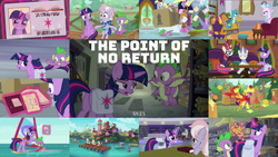 Size: 1968x1109 | Tagged: safe, edit, edited screencap, editor:quoterific, imported from derpibooru, screencap, chelsea porcelain, derpy hooves, dusty pages, first folio, gallus, moondancer, polo play, silverstream, smolder, spike, twilight sparkle, alicorn, dragon, griffon, hippogriff, pony, season 9, the point of no return, spoiler:s09, bag, boat, book, butt, dragoness, duo, eyes closed, female, flying, glowing horn, horn, id card, las pegasus resident, library, library card, license, lifejacket, magic, magic aura, male, open mouth, pier, running, saddle bag, school of friendship, seaward shoals, shocked, sitting, the tasty treat, trio, twibutt, twilight sparkle (alicorn), water, winged spike, wings