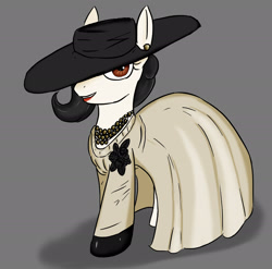 Size: 2382x2358 | Tagged: safe, artist:damset, imported from derpibooru, earth pony, pony, black rose, clothes, dress, ear piercing, earring, gloves, hat, horny, jewelry, lady dimitrescu, latex, latex gloves, lipstick, looking at you, necklace, piercing, ponified, red lipstick, resident evil, resident evil 8, simple background