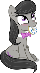 Size: 2027x3703 | Tagged: safe, artist:anime-equestria, imported from derpibooru, octavia melody, earth pony, pony, blushing, bowtie, cute, donut, female, food, happy, mare, mouth hold, simple background, sitting, smiling, solo, tavibetes, transparent background, vector