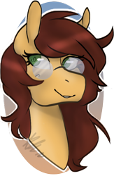 Size: 506x774 | Tagged: artist needed, safe, imported from derpibooru, oc, oc only, oc:ink ribbon, oc:type writer, pegasus, pony, bust, female, glasses, portrait, semi-transparent background, solo