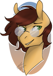 Size: 537x769 | Tagged: artist needed, safe, imported from derpibooru, oc, oc only, oc:type writer, pegasus, pony, bust, glasses, male, portrait, semi-transparent background, solo