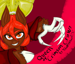 Size: 1280x1085 | Tagged: safe, artist:zhaozoharex, imported from derpibooru, oc, oc only, oc:mahogany bloodmist, earth pony, vampire, vampony, fanfic:queen of crimson crows, claw, cover art, digital art, fanfic art, female, simple background, solo, title