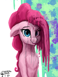 Size: 1536x2048 | Tagged: safe, artist:raphaeldavid, imported from derpibooru, pinkie pie, earth pony, pony, duality, melting, pinkamena diane pie, solo