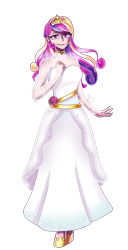 Size: 1920x3764 | Tagged: safe, artist:melanyoprisdraws, artist:melanyschaffer, artist:opal_radiance, imported from derpibooru, princess cadance, human, alternate hairstyle, belt, choker, clothes, crown, dress, eyebrows, eyebrows visible through hair, female, grin, high heels, high res, humanized, jewelry, regalia, ring, shoes, simple background, smiling, solo, transparent background, wedding dress