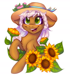 Size: 1700x1831 | Tagged: safe, artist:falafeljake, imported from derpibooru, oc, oc only, earth pony, pony, cottagecore, cute, female, flower, mare, ocbetes, simple background, solo, sunflower, white background