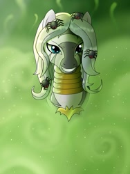 Size: 965x1280 | Tagged: safe, artist:jimfoxx, imported from derpibooru, zecora, zebra, bracelet, digital art, female, jewelry, looking at you, mare, nightmare night, simple background, smiling